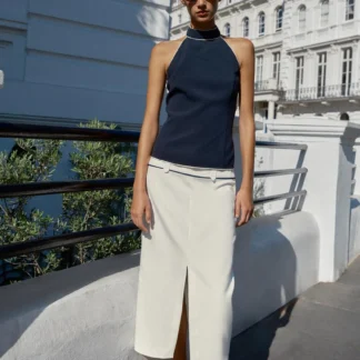 ZARA MIDI SKIRT WITH BELT AND CONTRAST PIPING