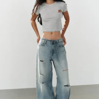 ZARA CROPPED BEAR EMBROIDERY T-SHIRT