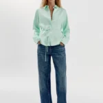 ZARA SATIN SHIRT WITH TIE-BACK DETAIL