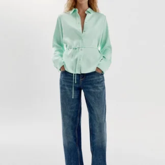 ZARA SATIN SHIRT WITH TIE-BACK DETAIL