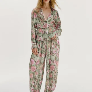 ZARA FLORAL PRINT SHIRT WITH SLIM BELT