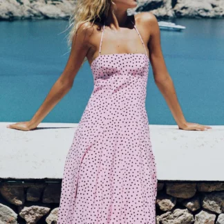 ZARA HALTER NECK MIDI DRESS WITH POLKA DOTS