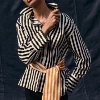 ZARA CONTRAST BELT STRIPED SHIRT