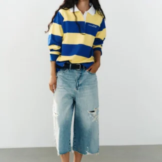 ZARA STRIPED EMBROIDERED POLO SHIRT