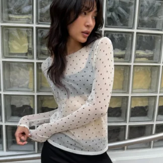 ZARA SEMI-SHEER KNIT DOTS TOP