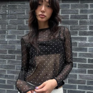 ZARA SEMI-SHEER KNIT DOT TOP