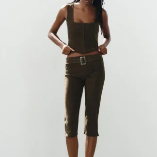 ZARA CORDUROY CAPRI TROUSERS WITH BELT