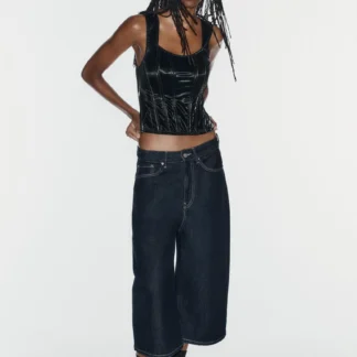 ZARA SHINY-EFFECT CORSETRY-INSPIRED TOP