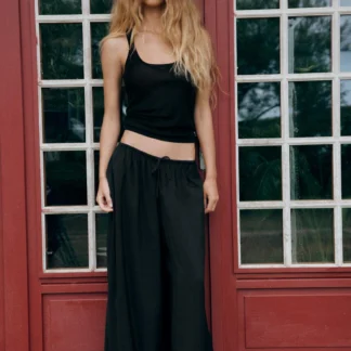 ZARA FLOWING DRAWSTRING PALAZZO TROUSERS