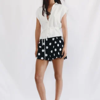 ZARA SATIN SHORT SLEEVE SHIRT WITH BELT