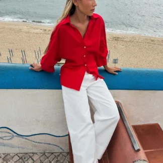ZARA LINEN BLEND PUFF SLEEVE SHIRT