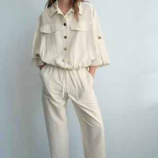 ZARA SAFARI BLOUSE WITH TURN-UP SLEEVES