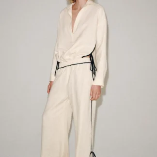 ZARA ZW COLLECTION 100% LINEN SHIRT WITH CONTRAST PIPING