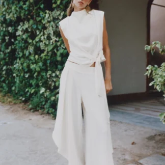 ZARA SATIN TOP WITH SHOULDER PADS AND KNOT