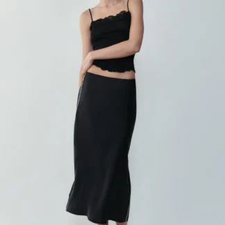 ZARA SATIN MIDI SKIRT WITH CONTRAST PIPING