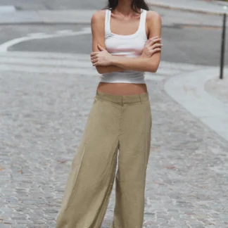 ZARA STRIPED PLEATED FLOWING TROUSERS