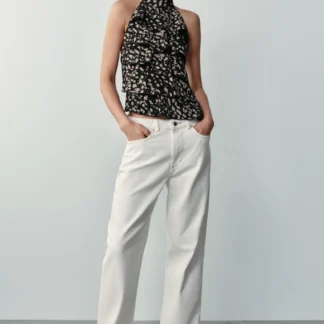 ZARA RUFFLED POLKA DOT HALTER TOP