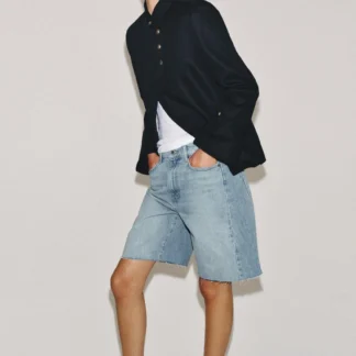 ZARA ZW COLLECTION RELAXED FIT MID-WAIST DENIM BERMUDA SHORTS