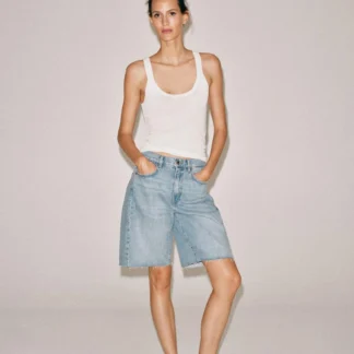 ZARA ZW COLLECTION RELAXED FIT MID-WAIST DENIM BERMUDA SHORTS