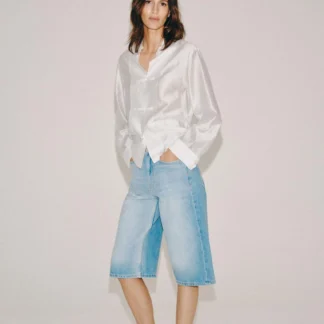 ZARA ZW COLLECTION MID-WAIST DENIM BERMUDA SHORTS