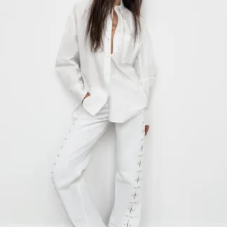 ZARA MID-WAIST TRF STRAIGHT-LEG LACE-UP JEANS
