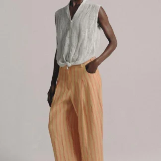 ZARA ZW COLLECTION STRIPED LINEN BLEND TROUSERS