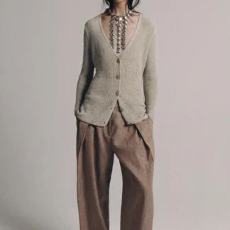 ZARA ZW COLLECTION LINEN BLEND PLEATED TROUSERS