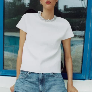 ZARA JEWEL-BEADED KNIT TOP