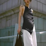 ZARA ASYMMETRIC SATIN HALTER TOP