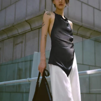 ZARA ASYMMETRIC SATIN HALTER TOP