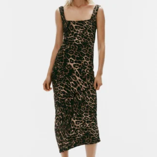 ZARA ANIMAL PRINT TEXTURED MIDI DRESS