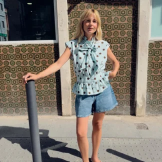 ZARA POLKA DOT SHIRT WITH BOW AND SLEEVELESS DESIGN