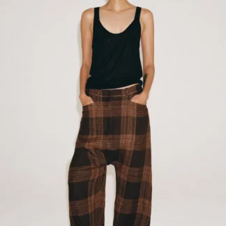 ZARA ZW COLLECTION CHECKED LINEN TROUSERS