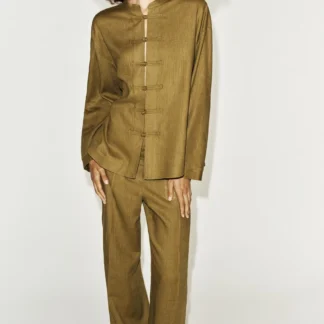 ZARA LINEN BLEND SHIRT WITH FROG FASTENING