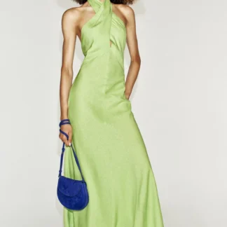 ZARA LINEN BLEND HALTER MIDI DRESS