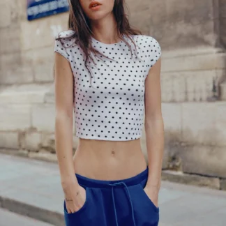 ZARA CROPPED SHORT SLEEVE DOTS T-SHIRT