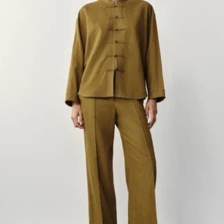 ZARA LINEN BLEND STRAIGHT-LEG TROUSERS