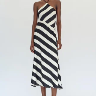 ZARA STRIPED HALTER MIDI DRESS
