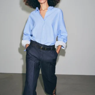 ZARA BELTED TROUSERS WITH TURN-UP HEMS