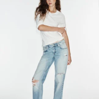 ZARA TRF RIPPED LOW-RISE WIDE-LEG JEANS