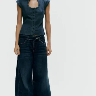 ZARA DENIM-EFFECT BUTTON-UP TOP