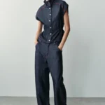 ZARA CONTRAST STITCH LINEN BLEND WAISTCOAT