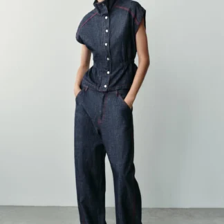 ZARA CONTRAST STITCH LINEN BLEND WAISTCOAT
