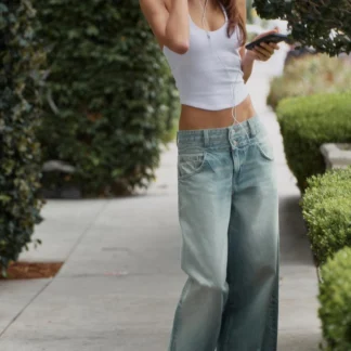 ZARA TRF STRAIGHT-LEG DOUBLE WAISTBAND MID-WAIST JEANS
