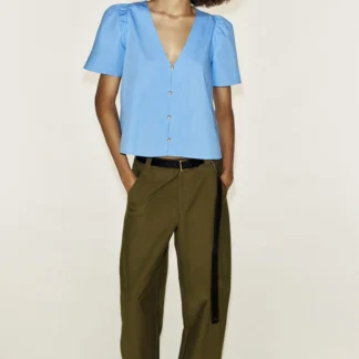 ZARA POPLIN TOP WITH FAUX PEARL BUTTONS