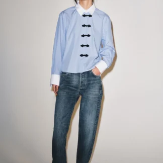 ZARA ZW COLLECTION STRIPED SHIRT WITH FROG FASTENING