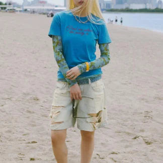 ZARA TRF MID-WAIST RIPPED DENIM BERMUDA SHORTS WITH BELT