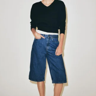 ZARA ZW COLLECTION MID-WAIST DENIM BERMUDA SHORTS