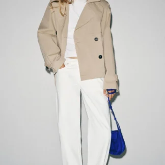 ZARA SHORT TRENCH JACKET WITH SHOULDER PADS AND BELT