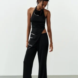 ZARA ASYMMETRIC SATIN HALTER TOP